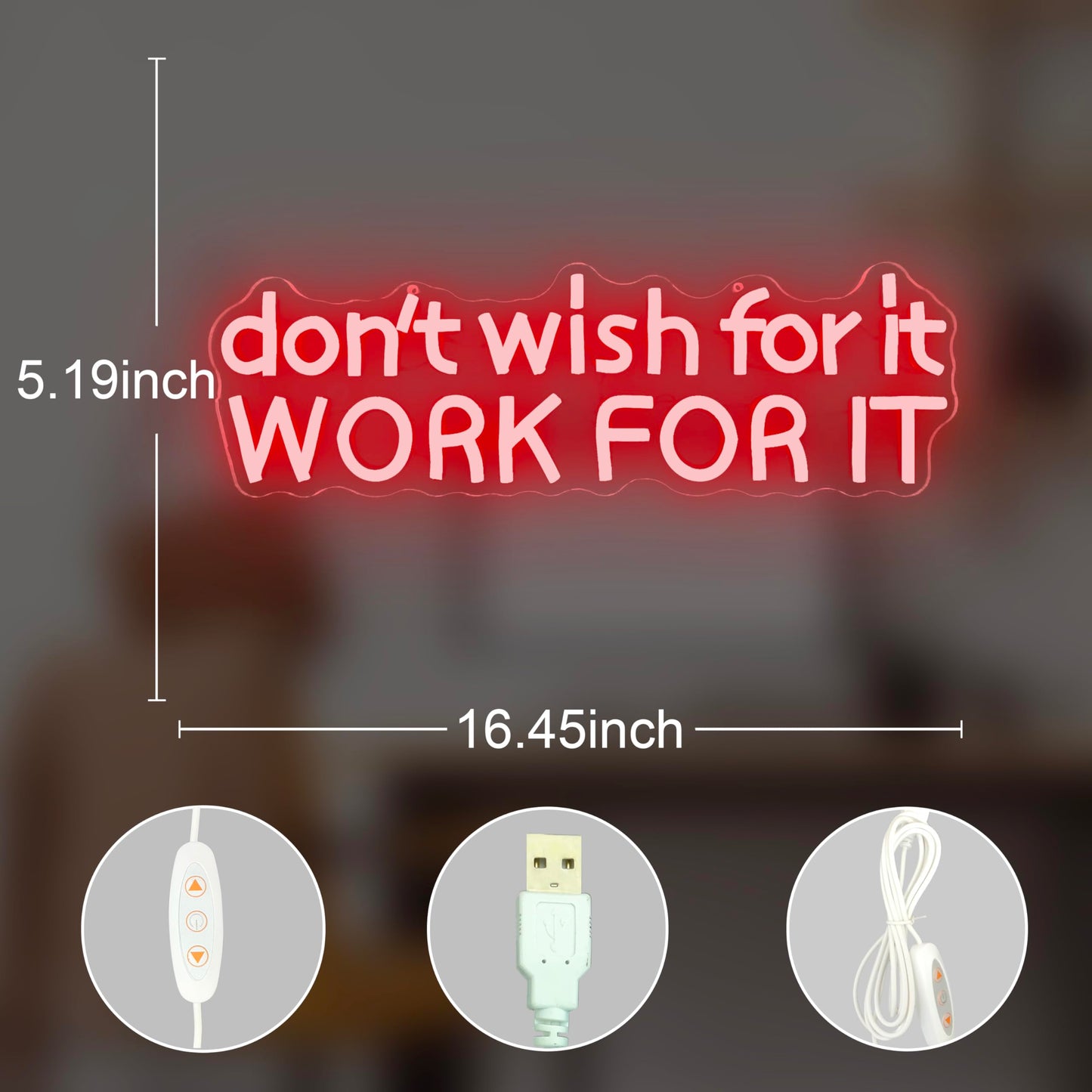 Dont Wish for It Work for It Neon Sign Gym LED Sign for Bedroom Home Gym Adjustable Motivational Neon Light for Wall Art Decor in Bar Gym Man Cave