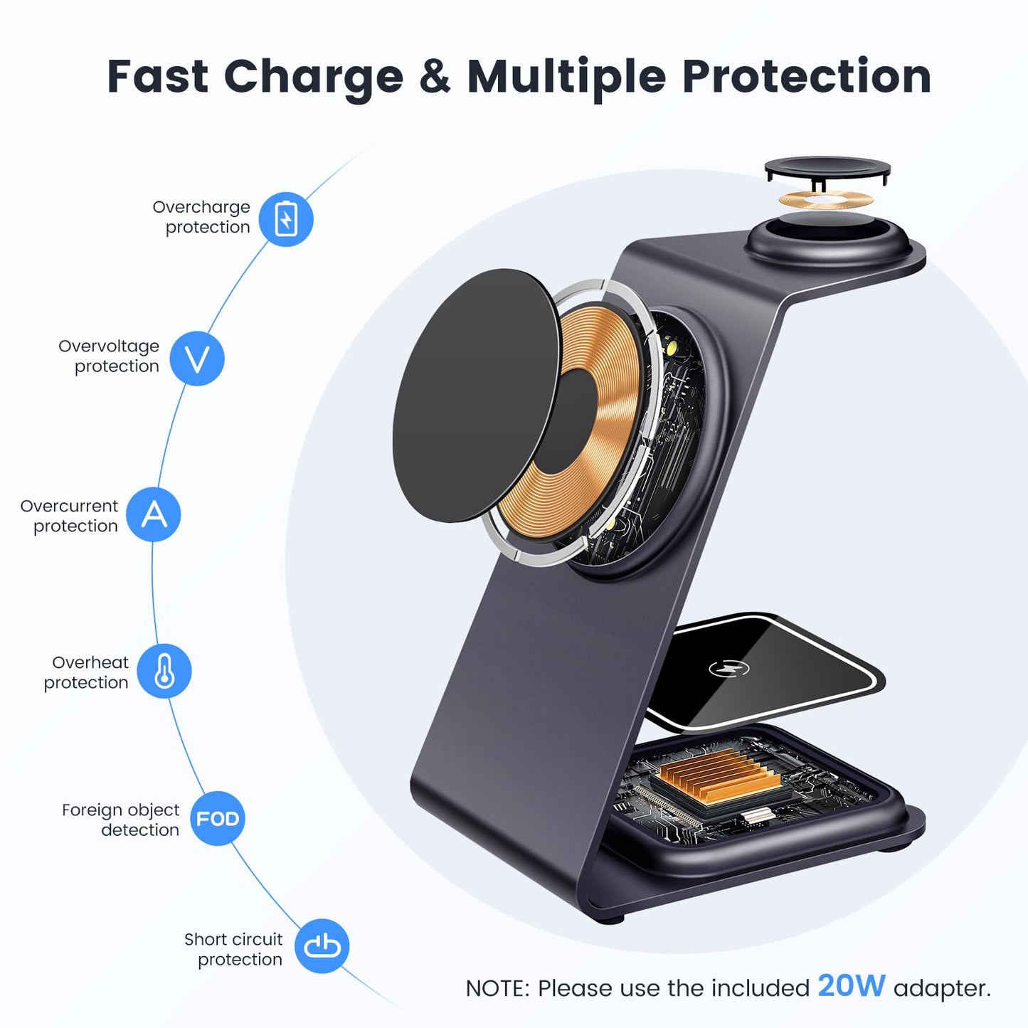 LEKOYE Magnetic 3 in 1 Wireless Charging Station for MagSafe iPhone and Multiple Apple Devices - Purple
