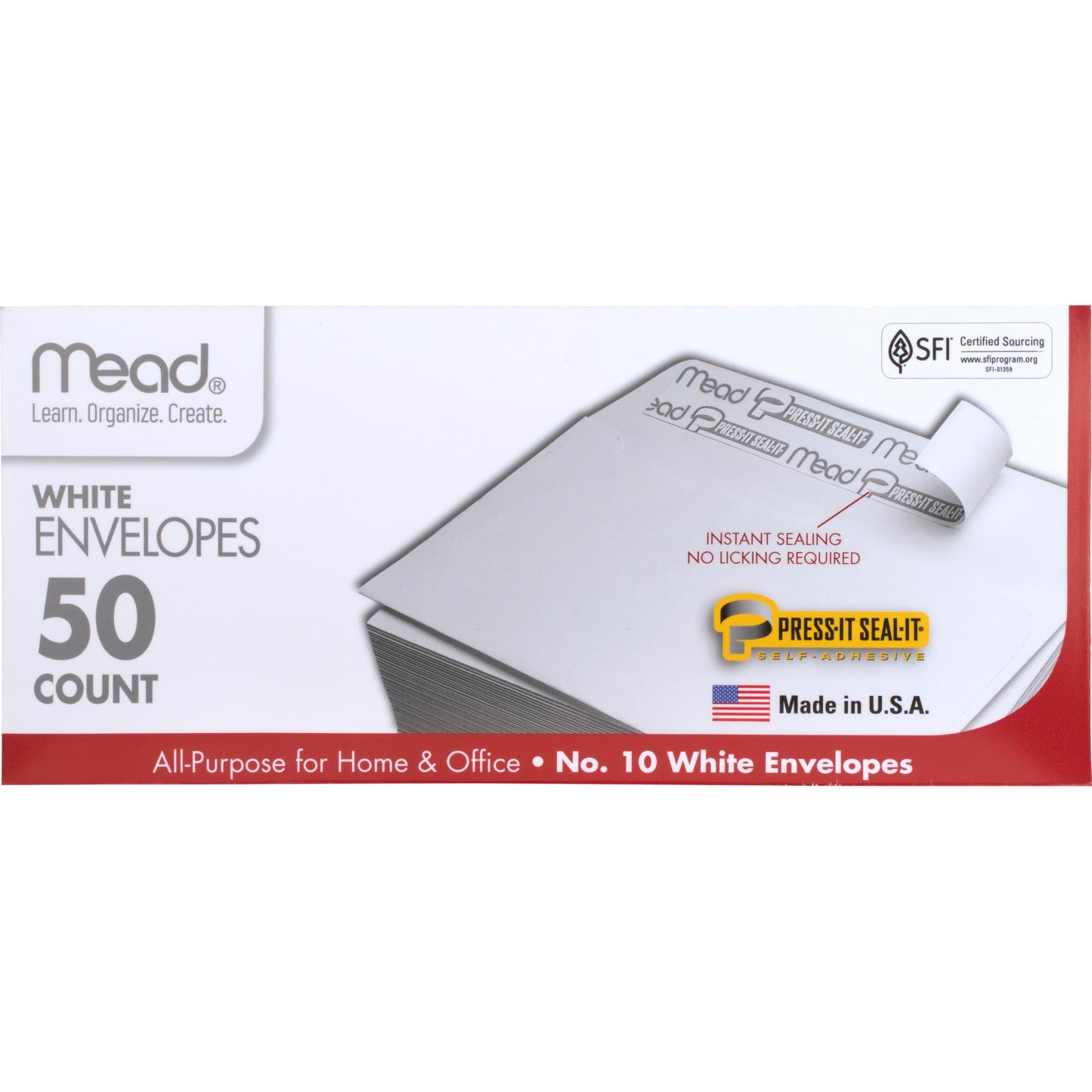 Mead #10 Envelopes, Press-It Seal-It, White, 50/Box (75024)