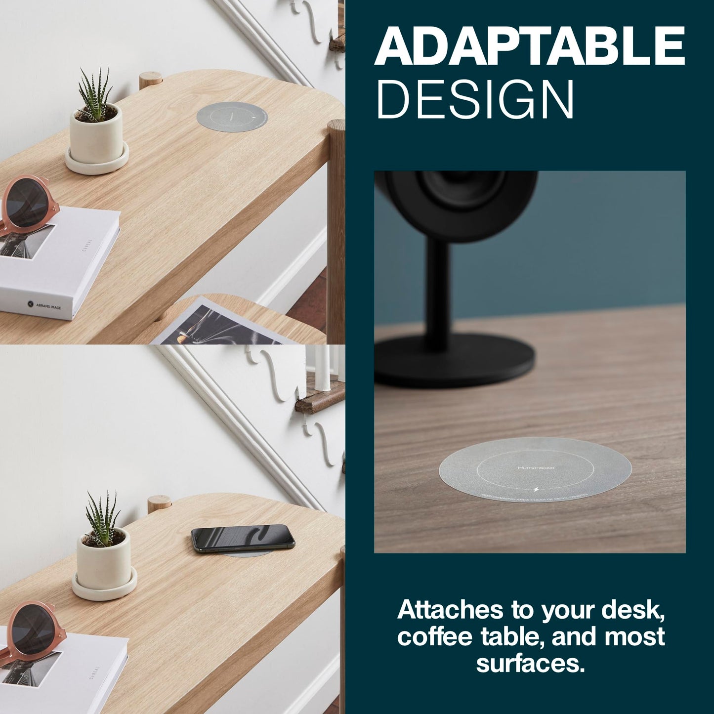 Humanscale Under Desk Wireless Charger, 10W Qi Compatible Under Table Wireless Charger, Versatile Invisible Wireless Charger, Touchless Under Desk