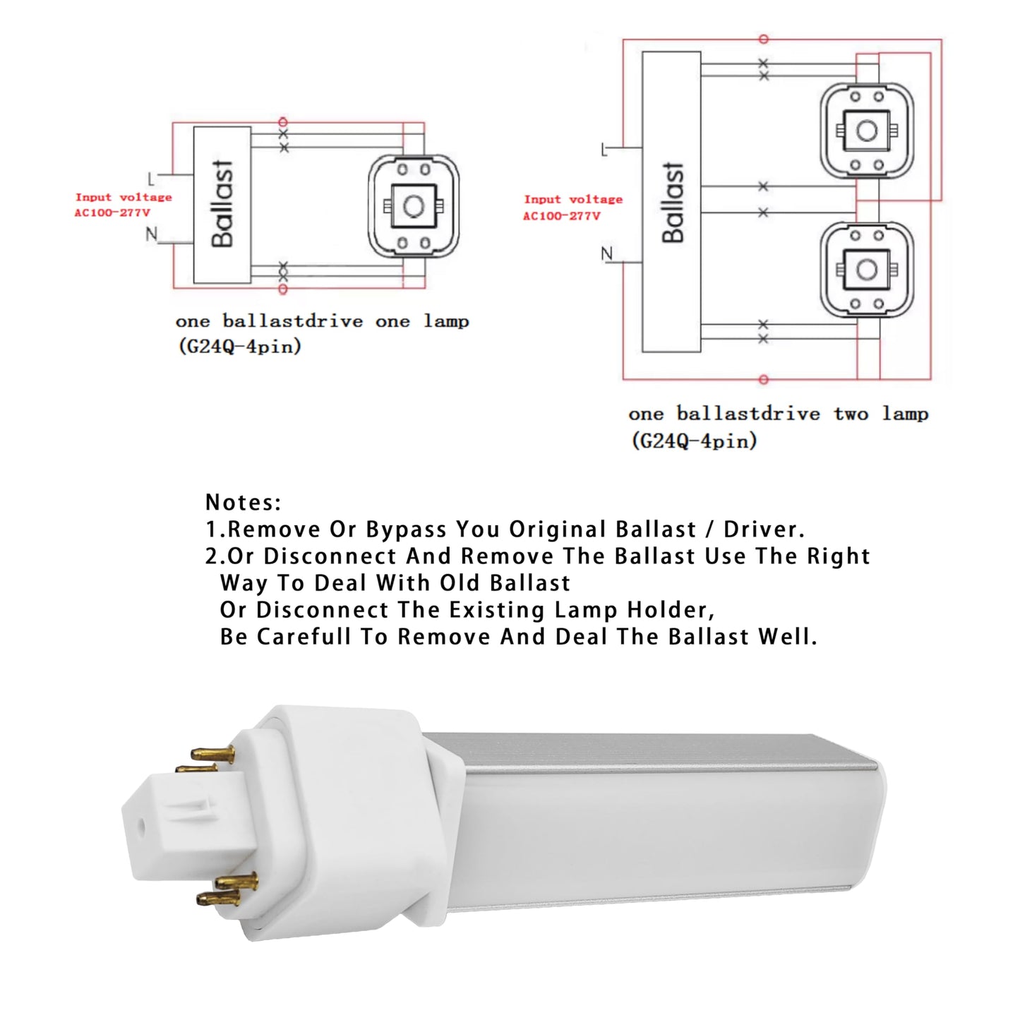 QLEE 9w Gx24q 4-Pin Vertical LED Light Bulb PL-C Retrofit Equivalent CFL 18w G24q-2 G24q-3 990 Lumen 314° Free Rotable Flicker Free Recessed G24q Base