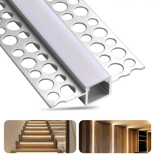 JWTCLUST 10 Pack Plaster-in Drywall Recessed Led Strip Channel Diffuser 3.3ft/1Meter Aluminum U Track for LED Tape Trimless Lighting Wall and Ceiling