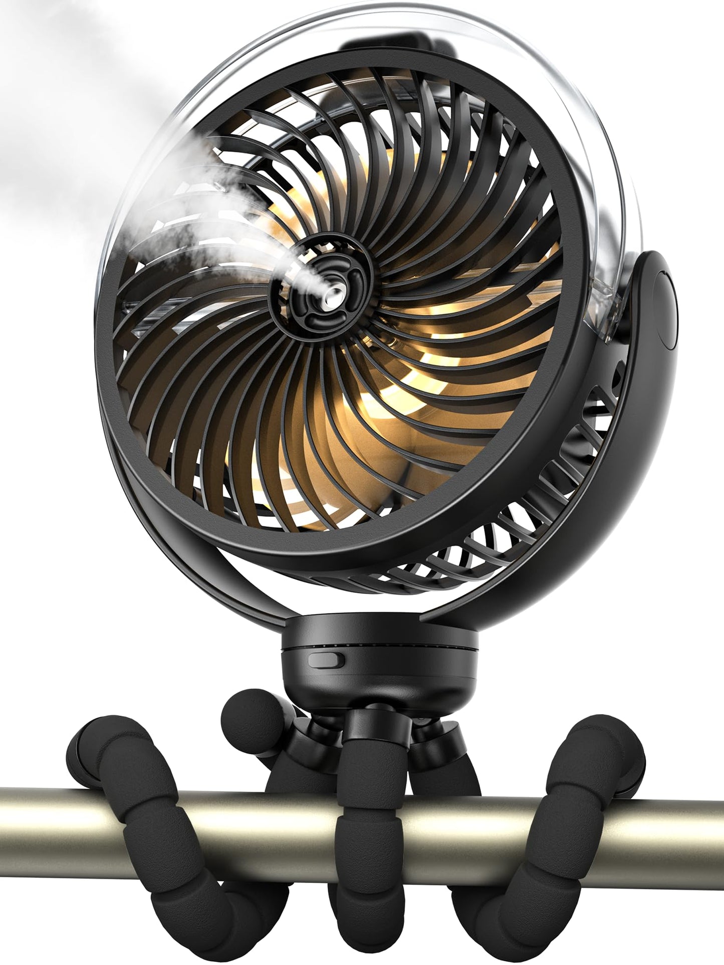 Wavmill Misting Stroller Fan, 6000mAh Battery Operated Portable Fan with Light & 360° Pivoting, Personal Fans with Flexible Tripod for Baby, Office