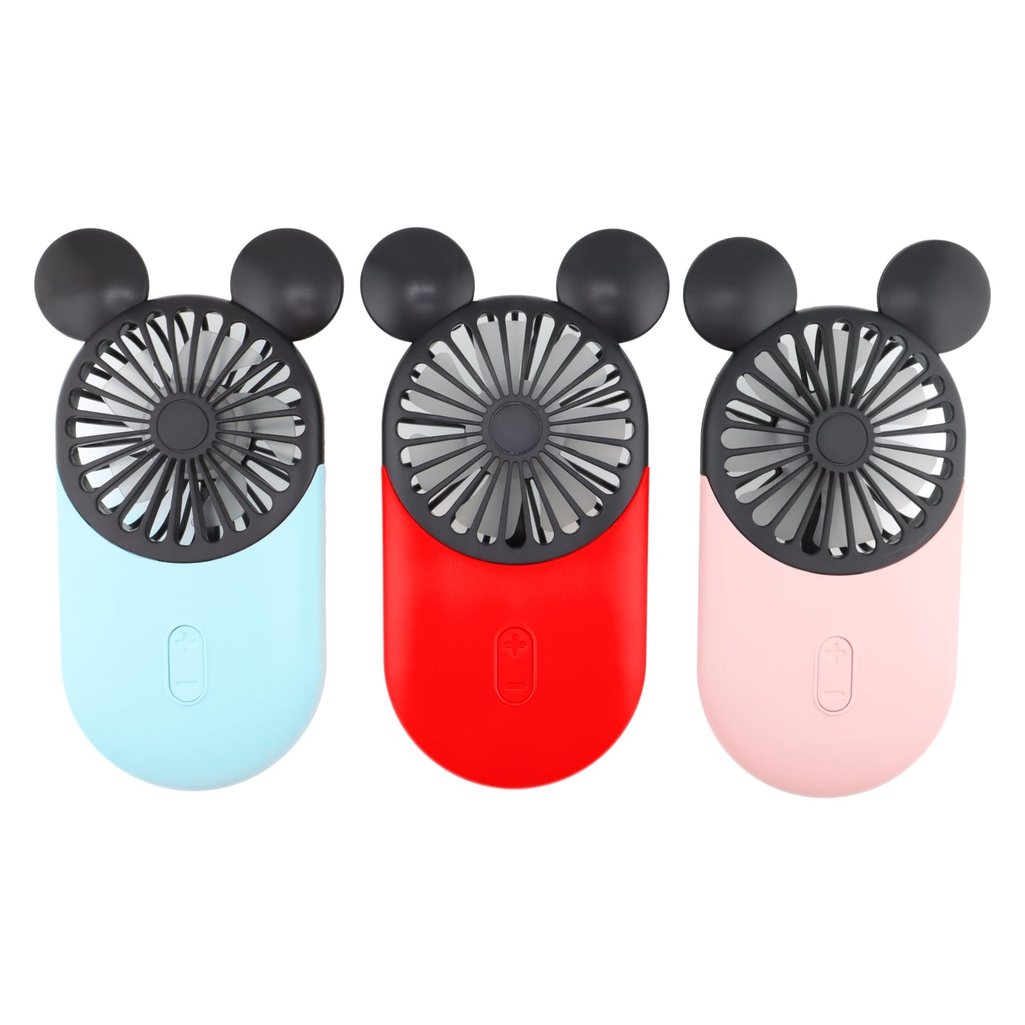 DecoLife Cute Mouse Mini Fan, Handheld/Neck Personal Fan(Red+Blue+Pink)