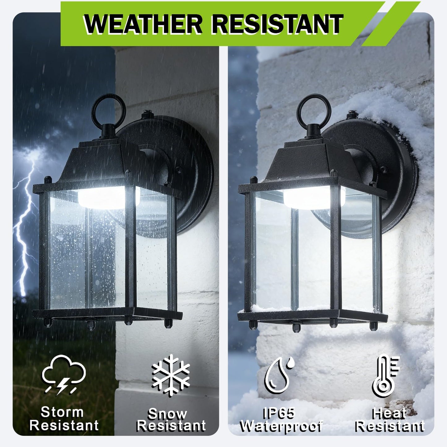 LIT-PaTH Dusk to Dawn Outdoor Wall Lantern, LED Wall Sconce, 5000K Daylight White, 9.5W, 800 Lumen, Aluminum Housing Plus Glass, Outdoor Rated