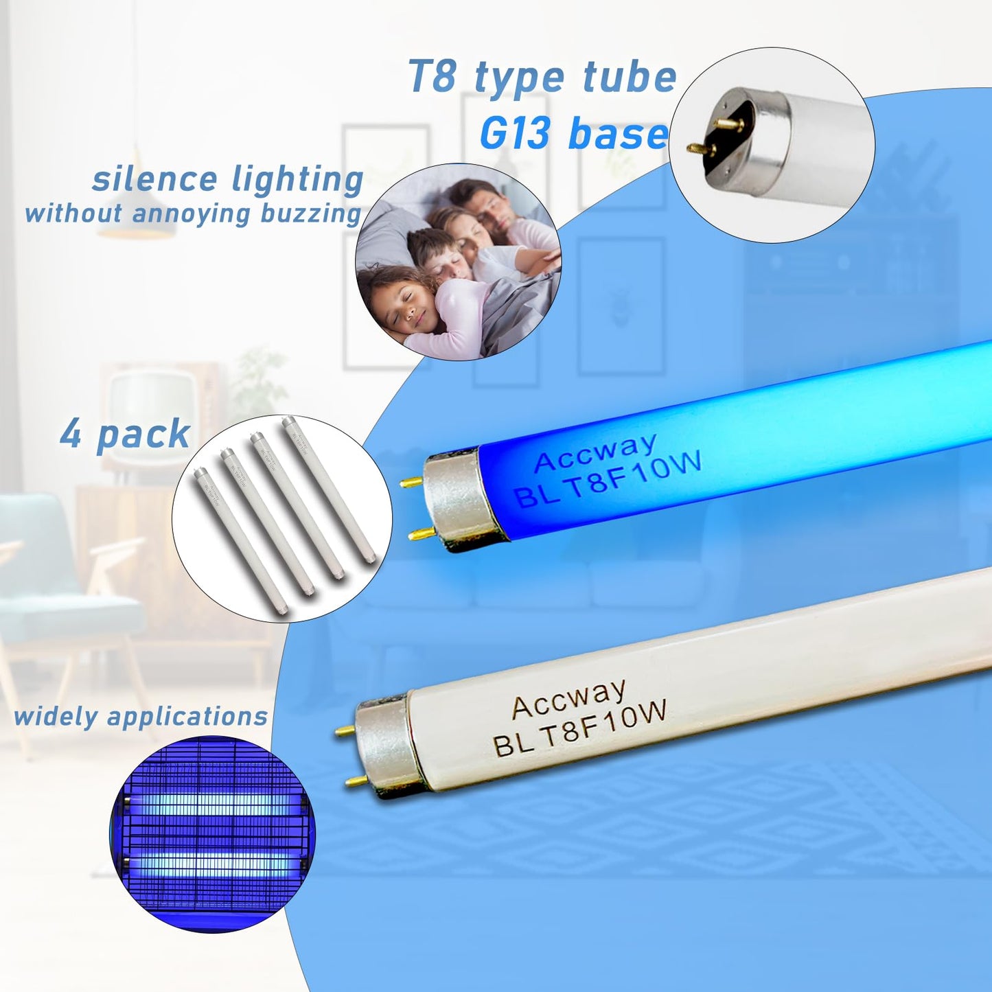 Accway 13'' BL T8 F10W Replacement Bulbs for Liba, Aspectek Black Blue Lighting Tube,10Watt Linear F10T8/BL Fluorescent Lamps for 20W Electric Machine