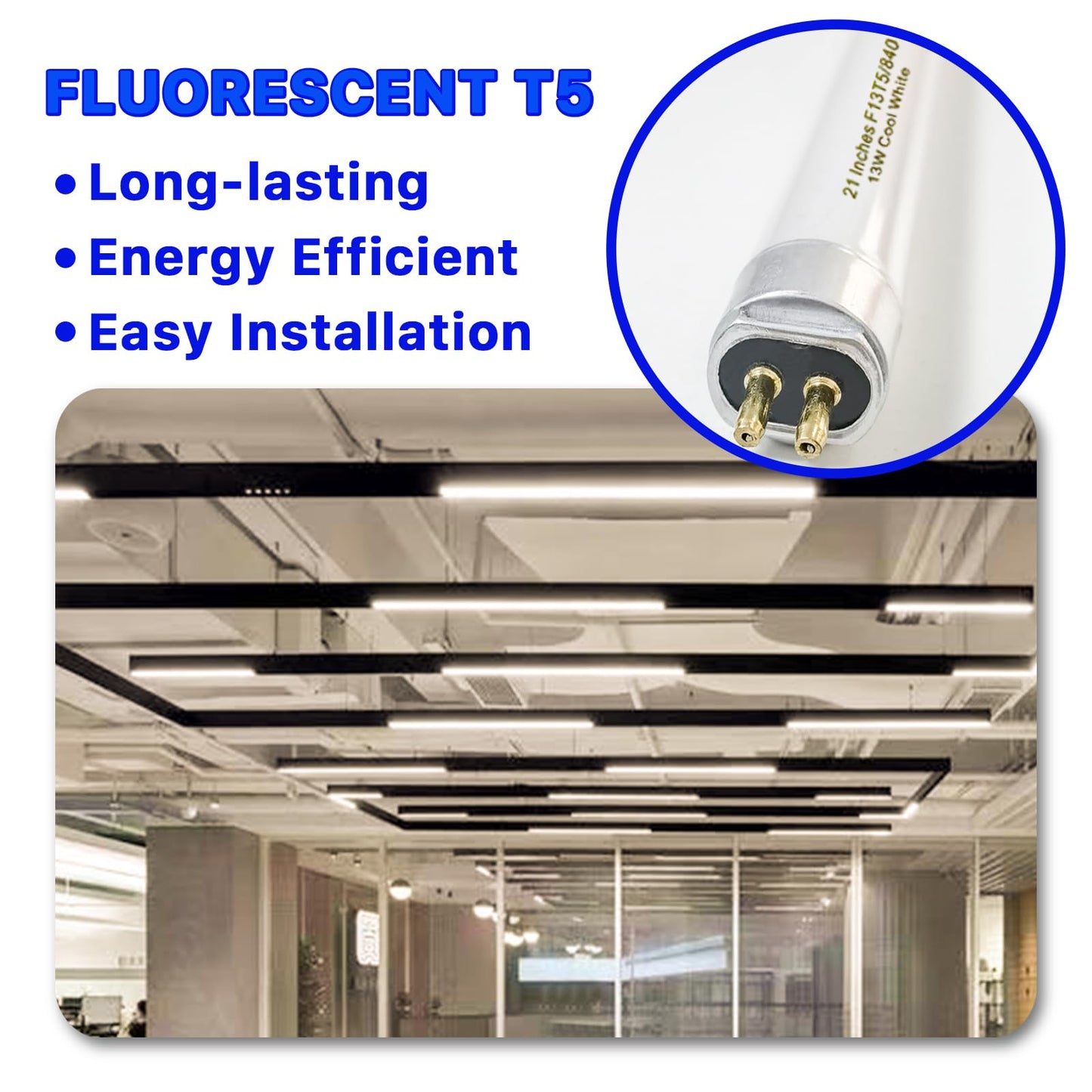 8 Pack 21 Inch T5 Fluorescent Light Bulb 13 Watt F13T5/CW Compatible for Sylvania Satco Philips GE Under Cabinet Tube Light Cool White 800 Lumen G5