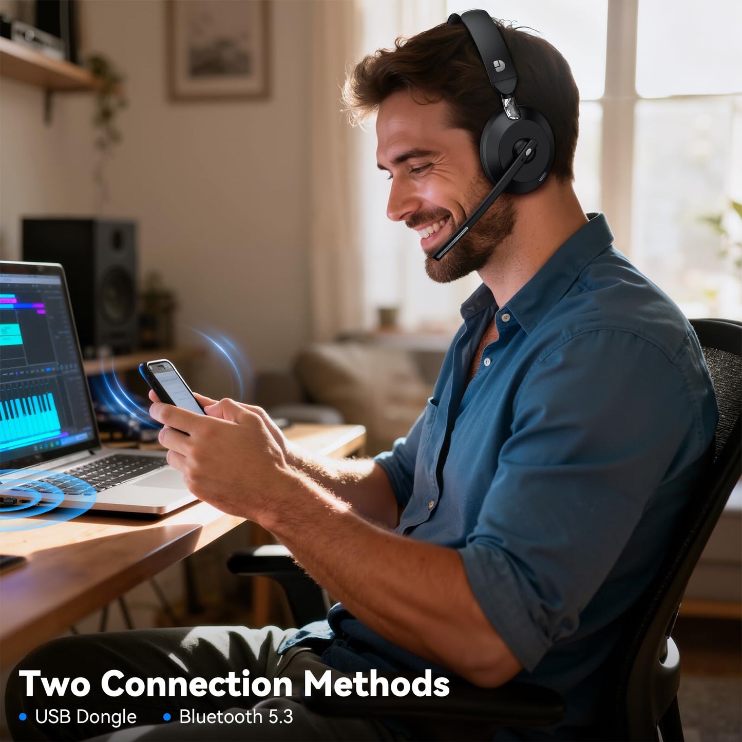 Wireless Headset with Mic for Work, Wireless Headphones with Mic (Noise Cancelling), Charging Base & Mute Button, Bluetooth Headset with Microphone…