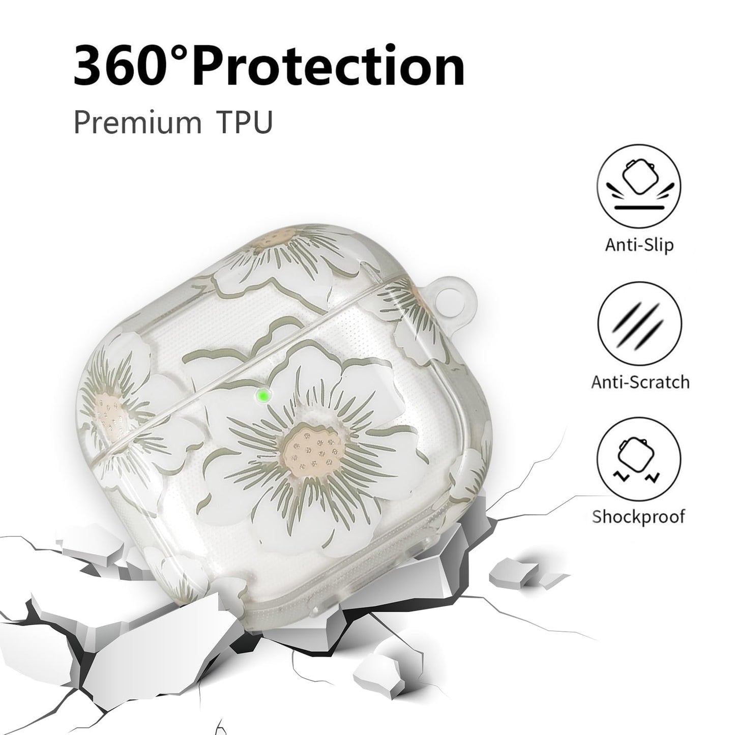 AIIEKZ Compatible with AirPods 4 Case Cover 2024, Soft TPU with Cute Flower Pattern for AirPods 4th Generation Case with Flower Keychain and Cleaning