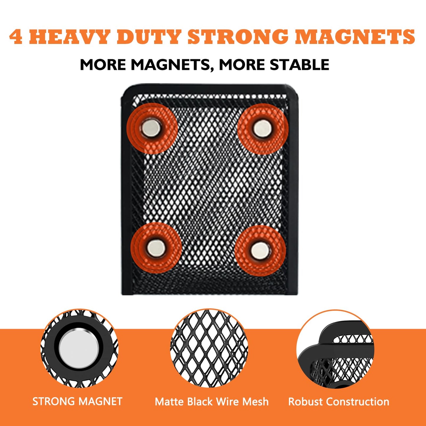 Ameceres Magnetic Pencil Holder - Extra Strong Magnets Mesh Marker Holder Perfect for Whiteboard, Refrigerator and Locker Accessories (1-Compartment