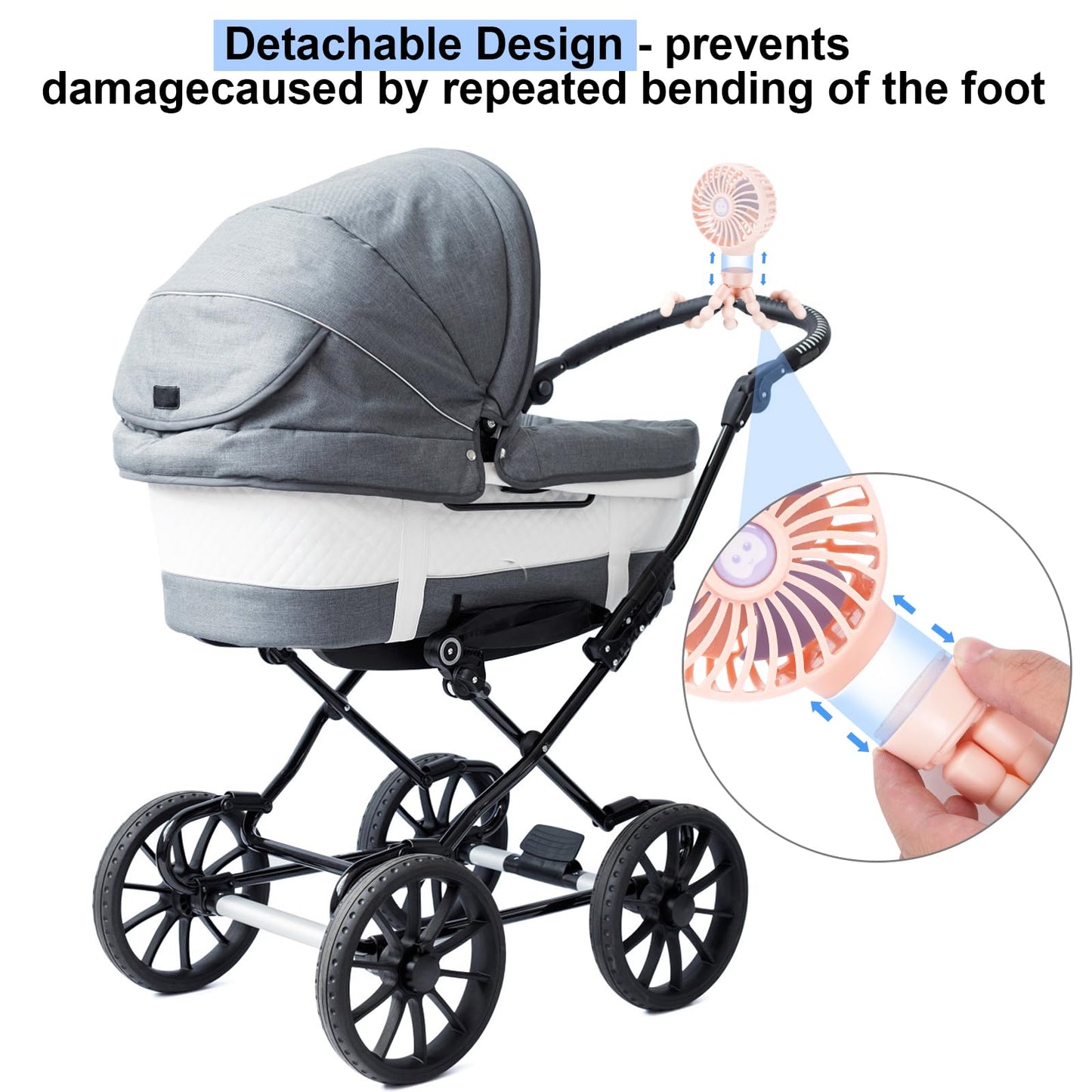 Portable Stroller Fan USB Clip on Fan Rechargeable Small Personal Mini with Removable Flexible Tripod 3 Speed 360° Rotate Can Handheld and Desk