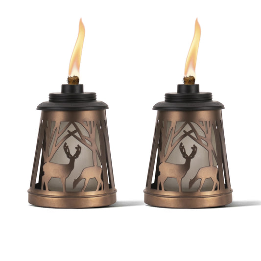 TIKI Brand Woodsy Table Torch 2-Pack, Tiki Patio, Tiki Table Torch, Backyard, and Lawn, Cabin Décor, Up North, Outdoor Table, Bronze, 1123118, Brown