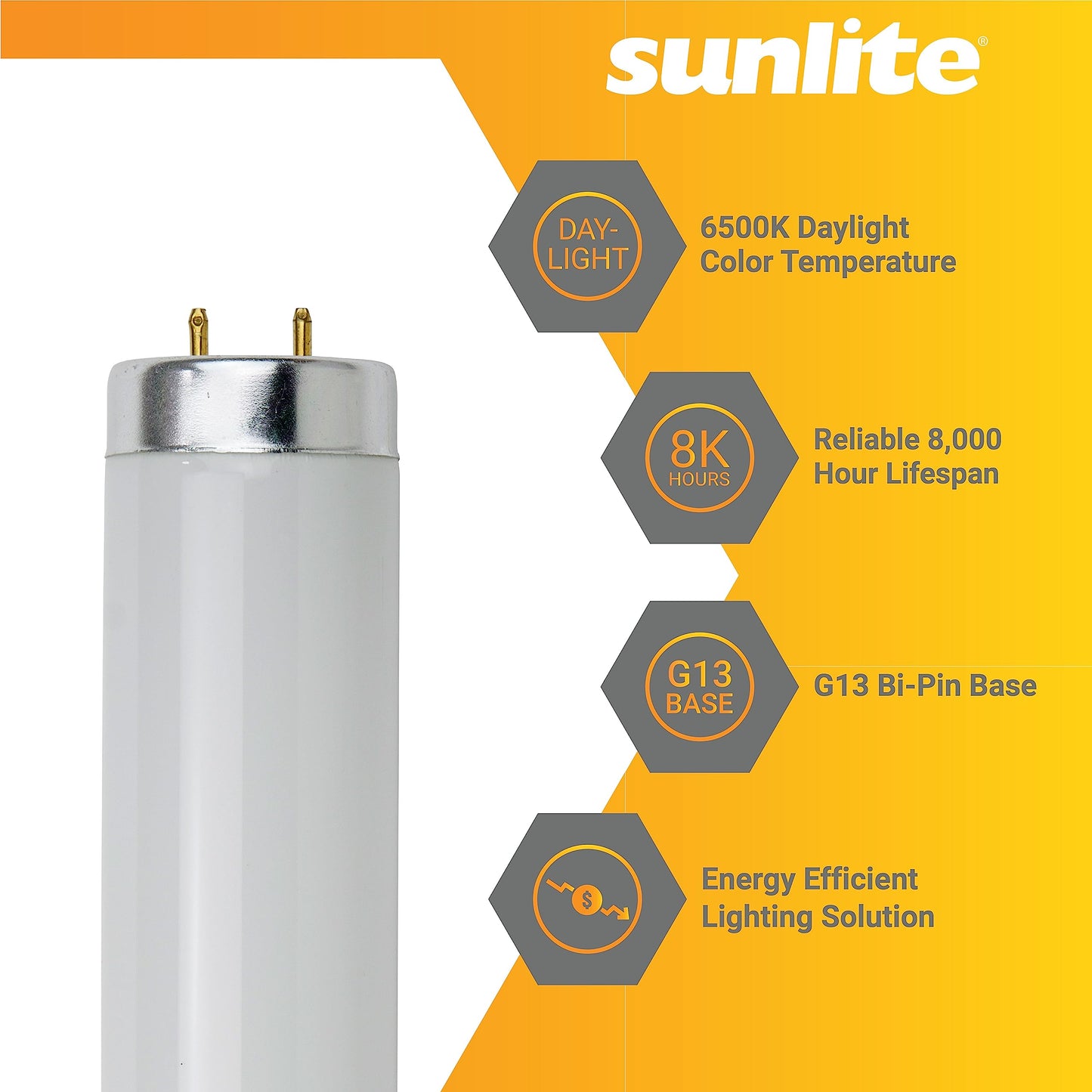 Sunlite 30015 F20T12/DL 24-Inch T12 Straight Tube Fluorescent Lamp, 20 Watts, 960 Lumens, 6500K Daylight, Medium Bi-Pin G13 Base, 30 Pack