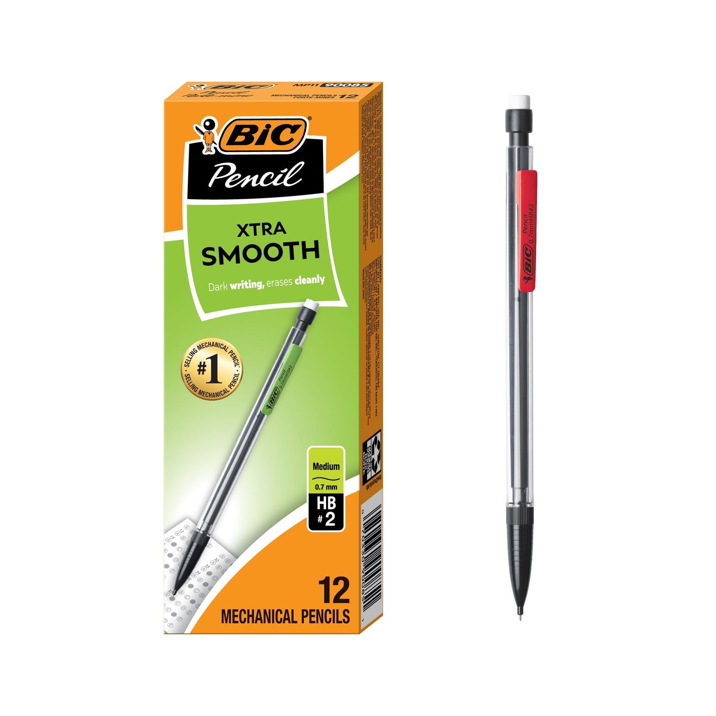 BIC Xtra-Smooth Mechanical Pencils with Erasers, Medium Point (0.7mm), 12-Count Pack, Bulk Mechanical Pencils for School or Office Supplies