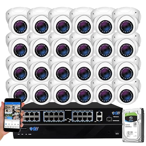 GW Security 32 Channel 12MP NVR 4K PoE Security Camera System with 24 x 4K 8MP IP Microphone 135° Wide Angle Outdoor Smart AI Turret Camera, Face