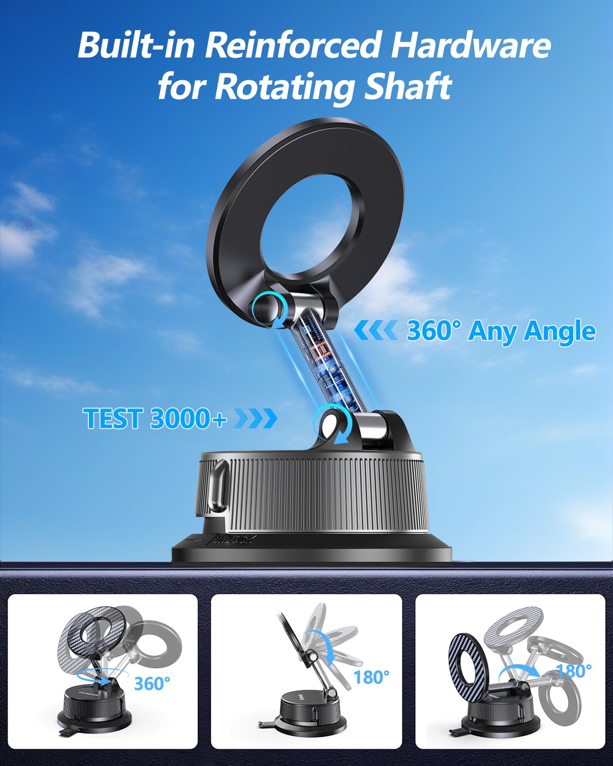 Magnetic Phone Holders for Your Car [89+LBS Suction & 3200gf Magnetic] Magsafe Car Phone Mount, Vacuum Suction Cup Car Mount for iPhone 17 Pro Max
