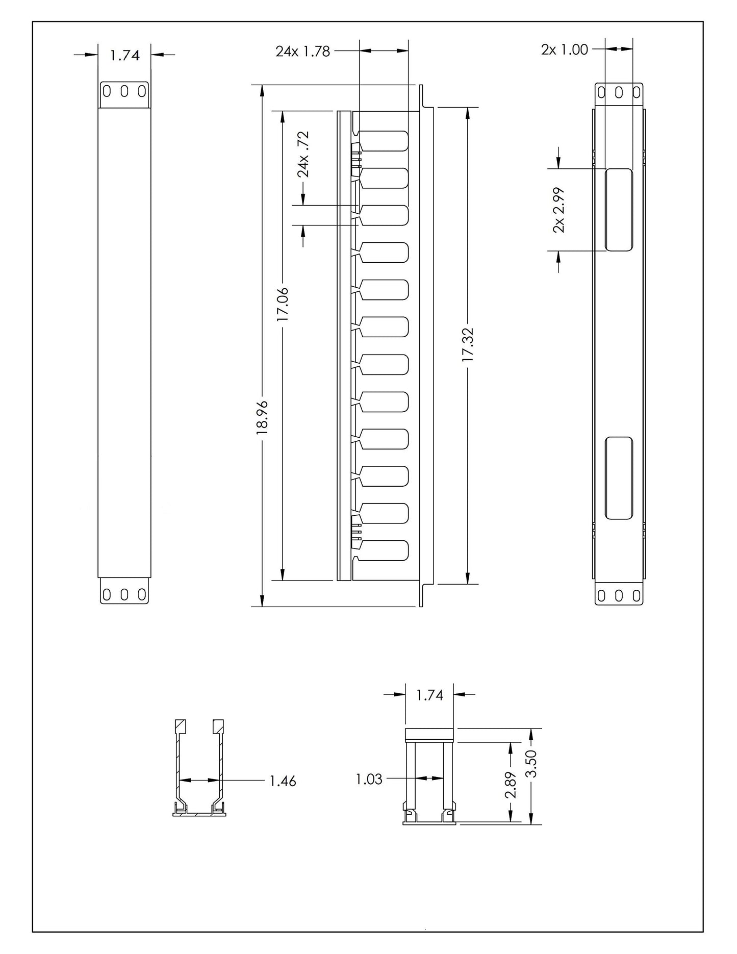 Raising Electronics 1U Horizontal Rack Mount Cable Management Unit with Panel Plastic 19" Rack Mount