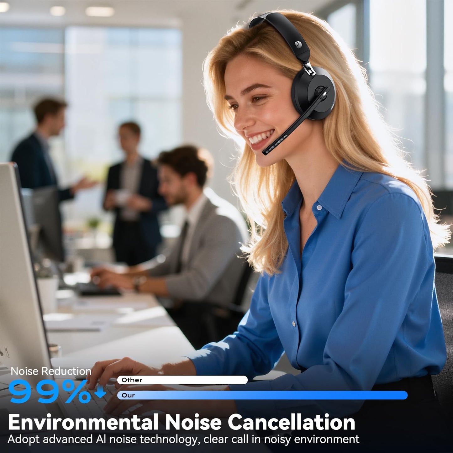 Wireless Headset with Mic for Work, Wireless Headphones with Mic (Noise Cancelling), Charging Base & Mute Button, Bluetooth Headset with Microphone…