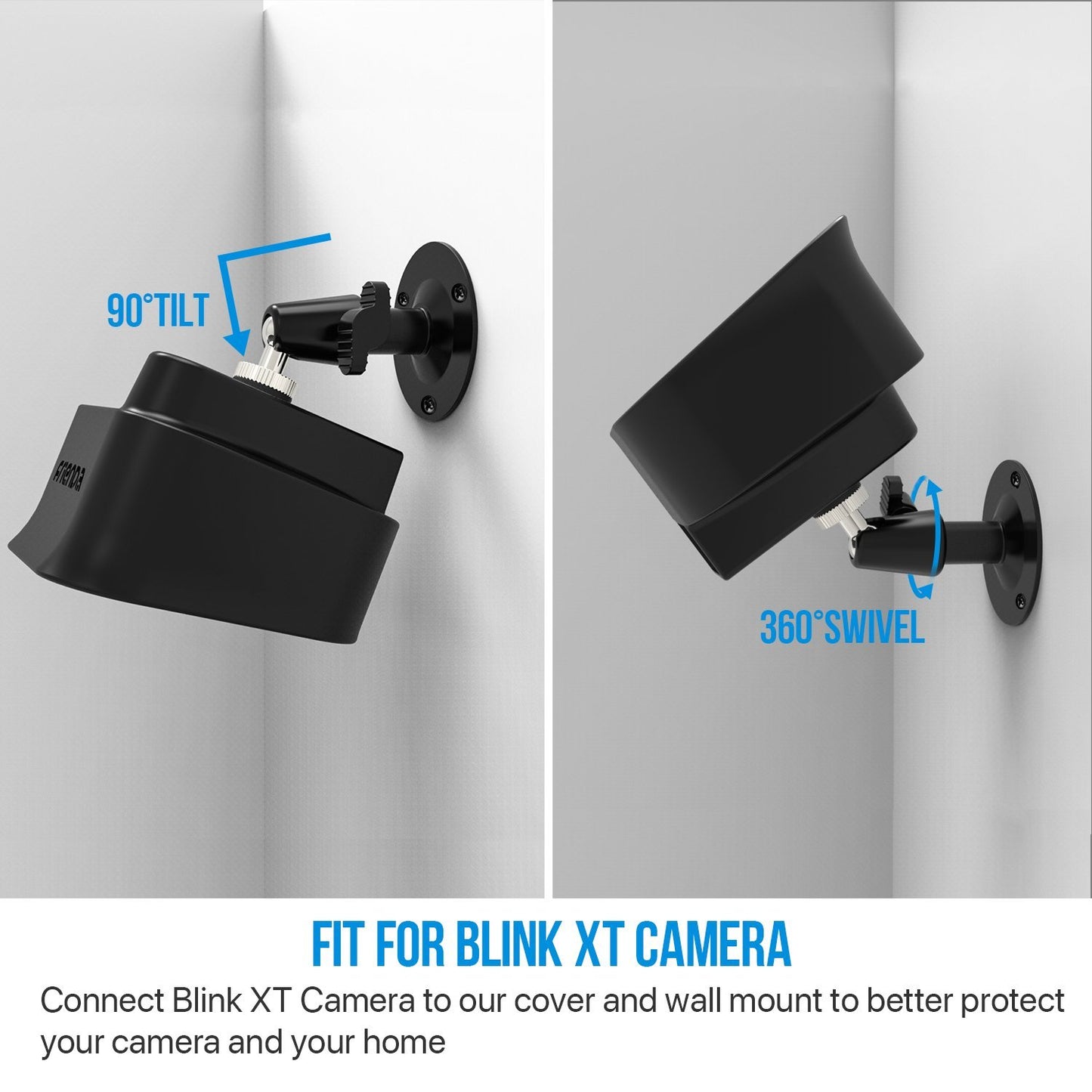 Frienda Black 360 Degree Adjustable Wall Mount Bracket and Silicone Protective Skin for Blink Xt Indoor Outdoor Security Camera(2,Black)