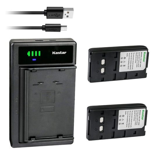 Kastar 2-Pack NP-55H Battery and LTD2 USB Charger Compatible with Sony NP-33 NP-55 NP-55H NP-66 NP-68 NP-77 NP-77H NP-78 NP-90 NP-98 NP-98H NP-99