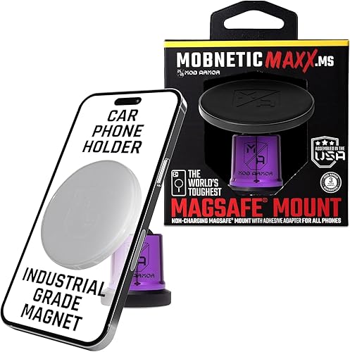 Mob Armor MobNetic Maxx MS - MagSafe Compatible Car Phone Mount w/ 90º Tilt, 360º Rotation & Durable Aluminum Build, Magnetic Holder for iPhone