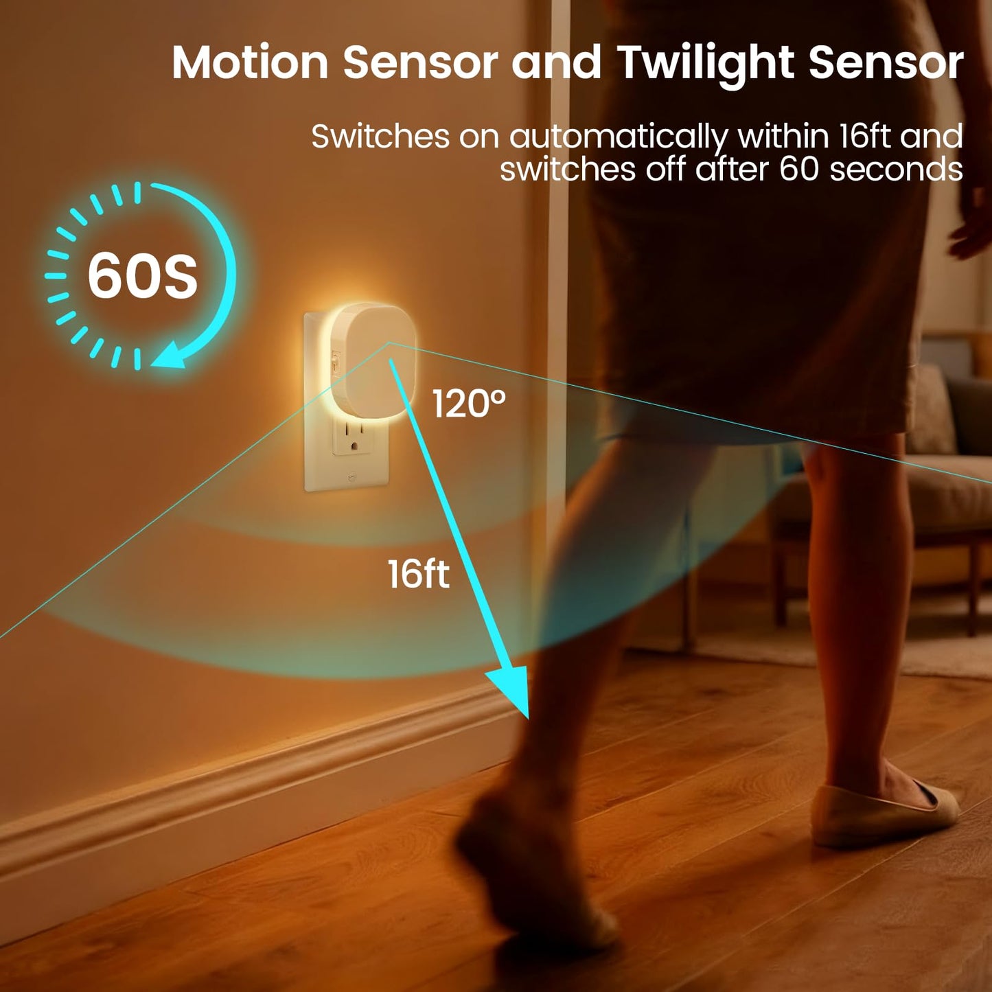 Hiwrolat Plug-in LED Backlit Night Light with Motion Sensor & Dusk to Dawn Sensor, 2700K Soft Warm White Nightlight with Dimmable Brightness