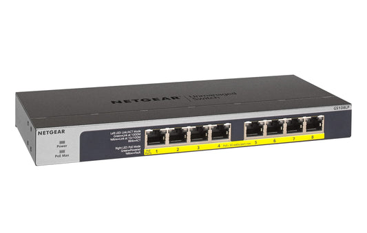 NETGEAR 8-Port Gigabit Ethernet Unmanaged PoE Switch (GS108PP) - with 8 x PoE+ @ 123W Upgradeable, Desktop, Wall Mount or Rackmount, and Limited