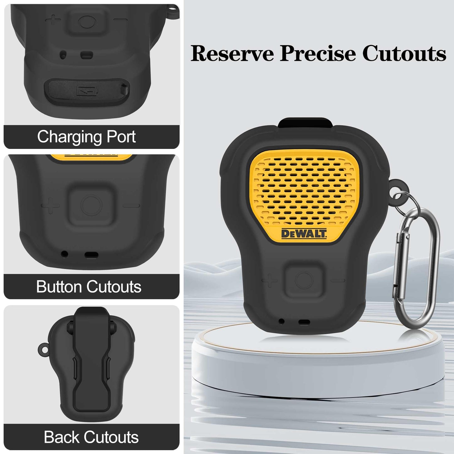 POZCIS Silicone Case for DEWALT Wearable Bluetooth Speaker Case Cover, Small Lightweight Anti-Scratch Portable for Speaker Dewalt Case with Carabiner