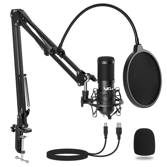 VeGue USB Microphone Kit, 192kHz/24Bit Streaming Podcast PC Condenser Computer Mic Set for Gaming, YouTube Video, Recording Music, Voice Over, Studio