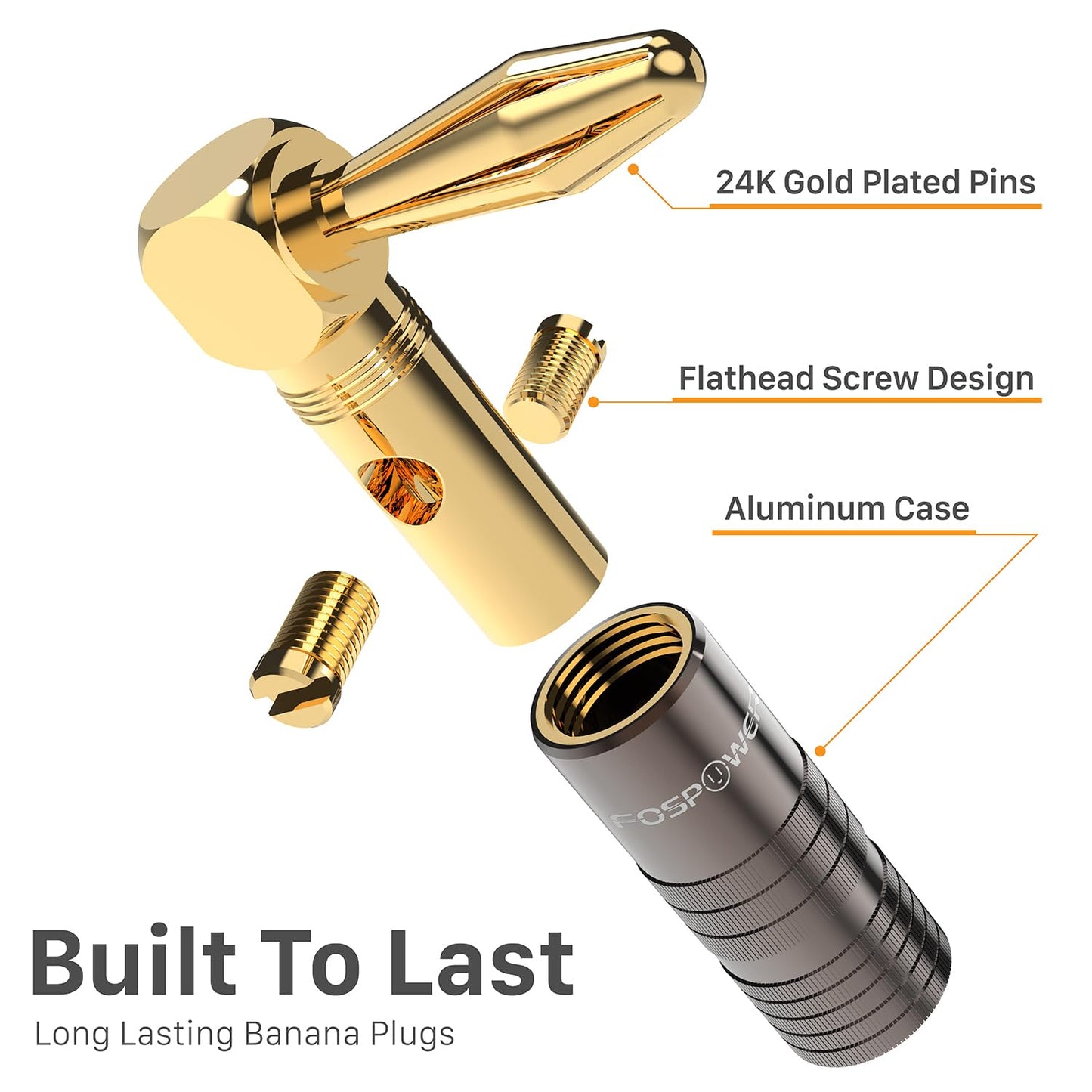 FosPower Right Angle Banana Plugs (2 Pairs / 4 pcs), Closed Screw 24K Gold Plated Banana Speaker Plug Connectors for Speaker Wire, Wall Plate, Home