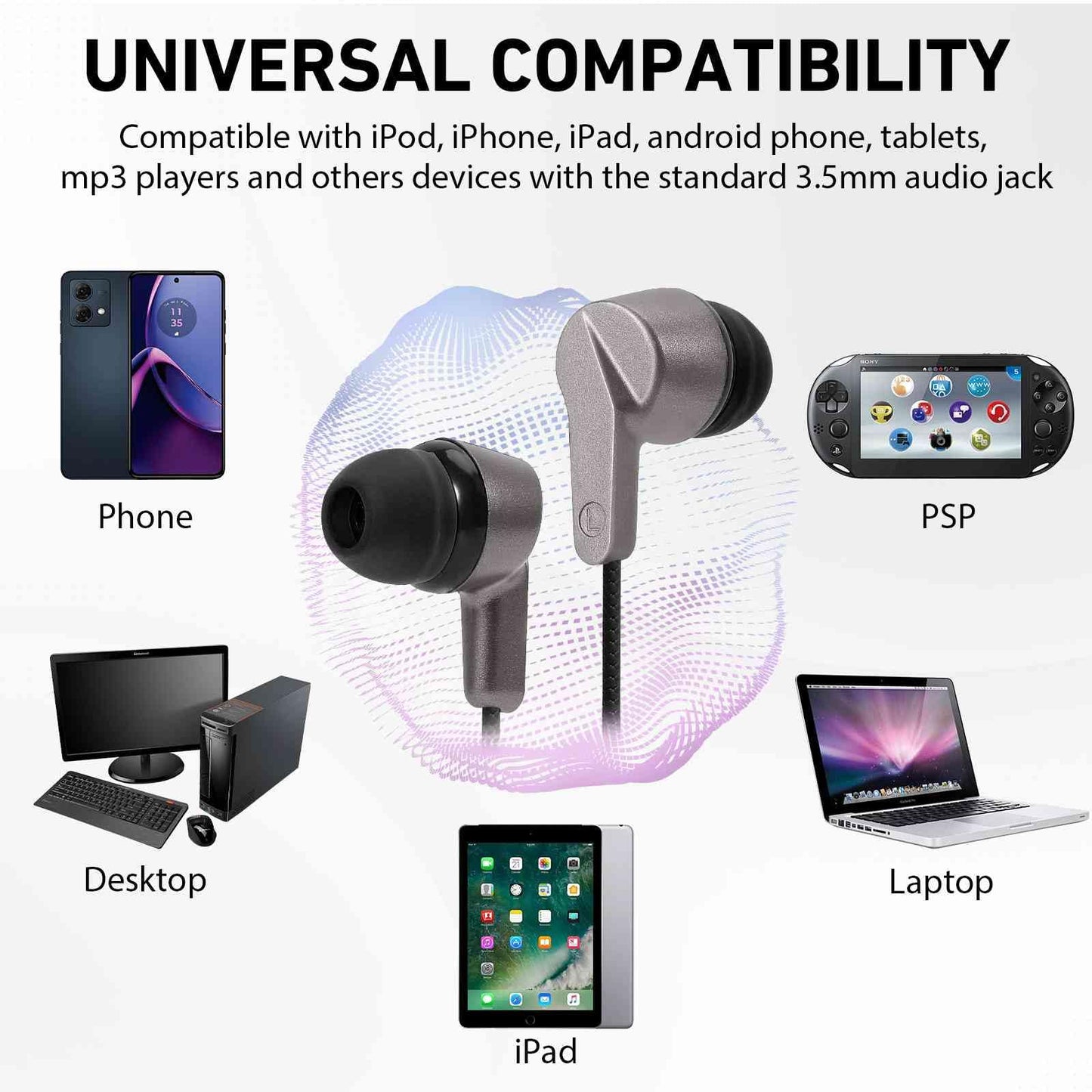 UrbanX R2 Wired in-Ear Headphones with Mic for LG K92 5G with Tangle-Free Cord, Noise Isolating Earphones, Deep Bass, in-Ear Bud Silicone Tips