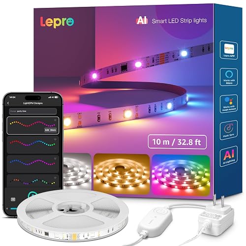 Lepro S2 AI Smart LED Strip Lights - 32.8ft RGBCW Light Strips with 2700K-5700K Tunable Warm White, Color Segment DIY, Personalized Al Lighting