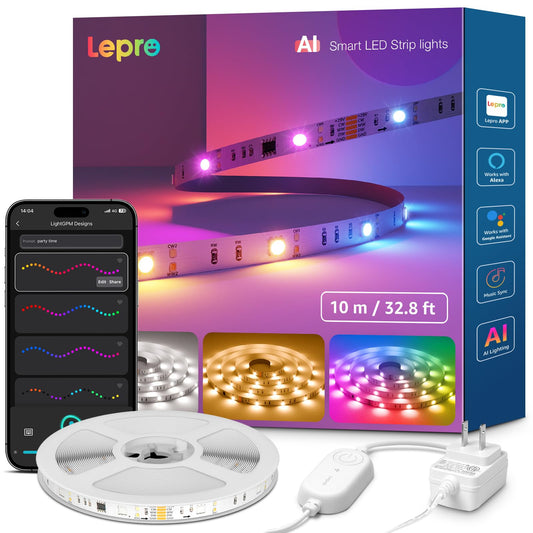 Lepro S2 AI Smart LED Strip Lights - 32.8ft RGBCW Light Strips with 2700K-5700K Tunable Warm White, Color Segment DIY, Personalized Al Lighting
