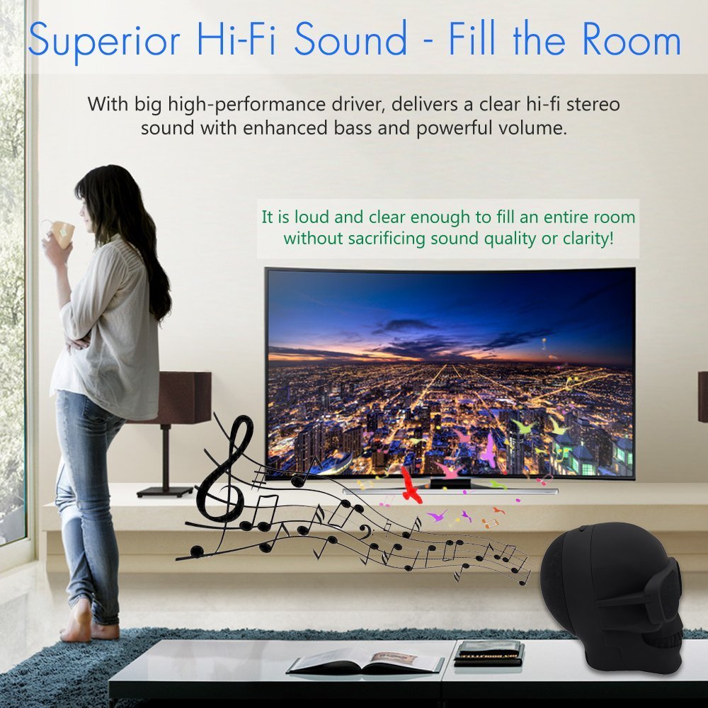 DORNLAT Skull Bluetooth Speakers, Portable Wireless Speaker Built-in Mic, Cool Creative Design Bass Stereo Speaker for Halloween, Party, Travel