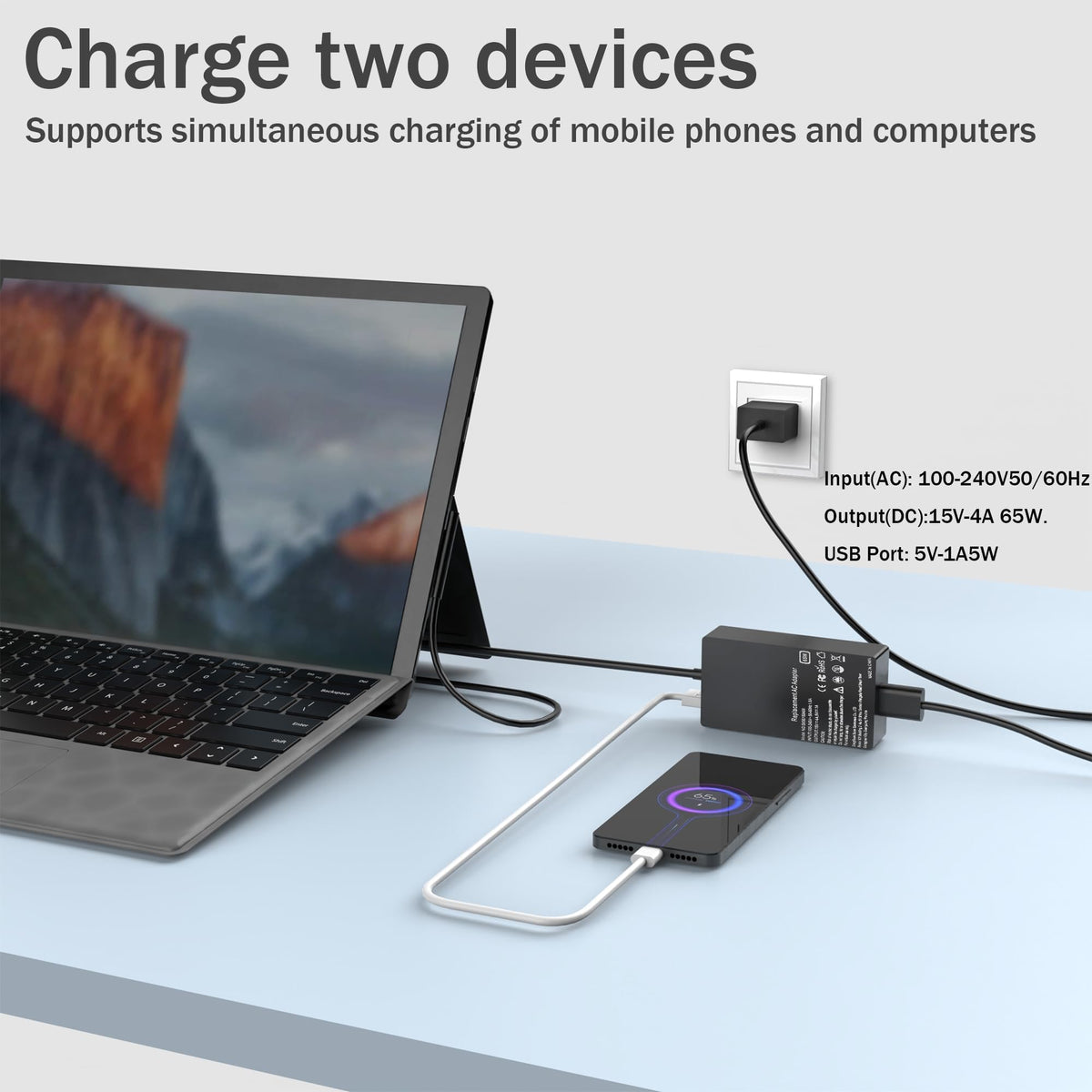 INEXEWOC 65W Surface Pro Charger Compatible with Microsoft Surface Pro 11,10, 9, 8, 7+, 6, 5, 4, 3, X, Windows Surface Laptop 6, 5, 4, 3, 2, 1