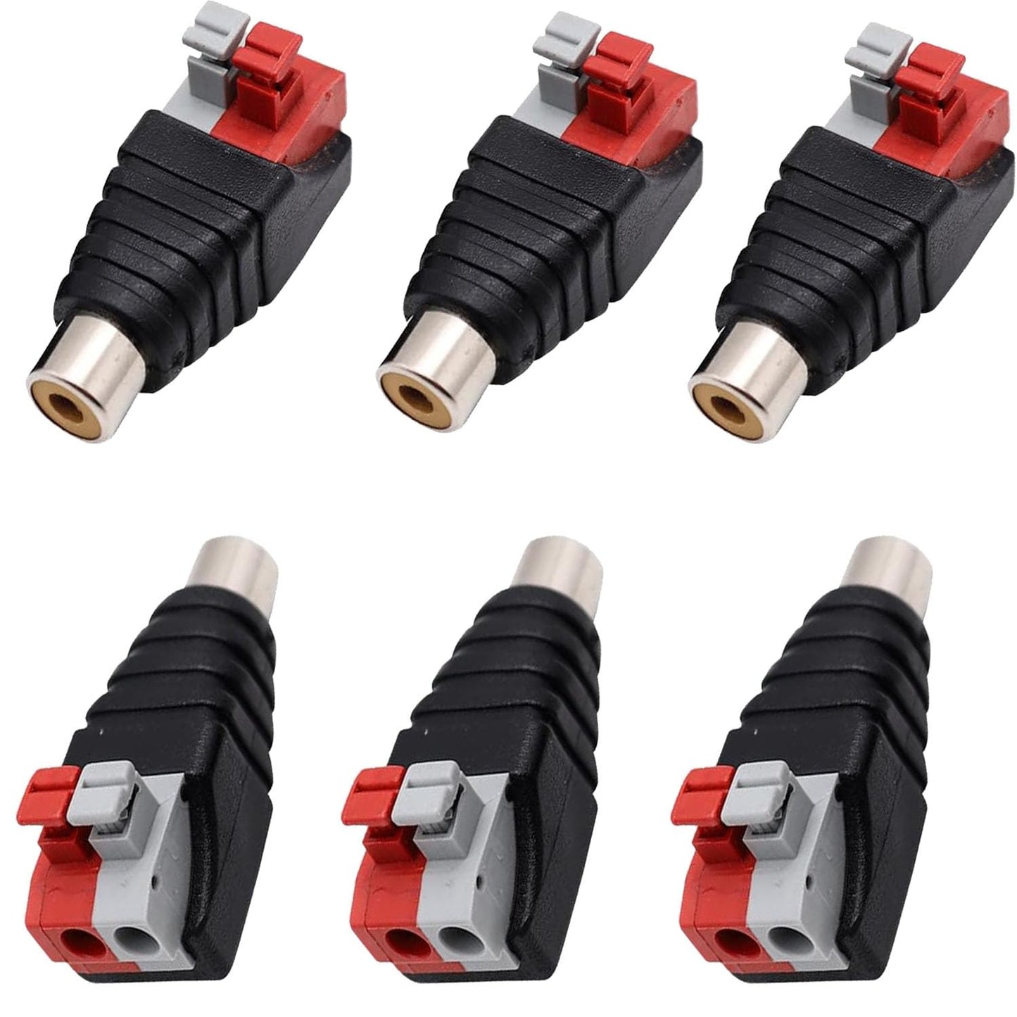 Sopepoyie RCA Female Connector Adapter Speaker Wire to RCA Adapter Converter Speaker Phono RCA Male Jack Plug Adaptor for CCTV 6Pcs