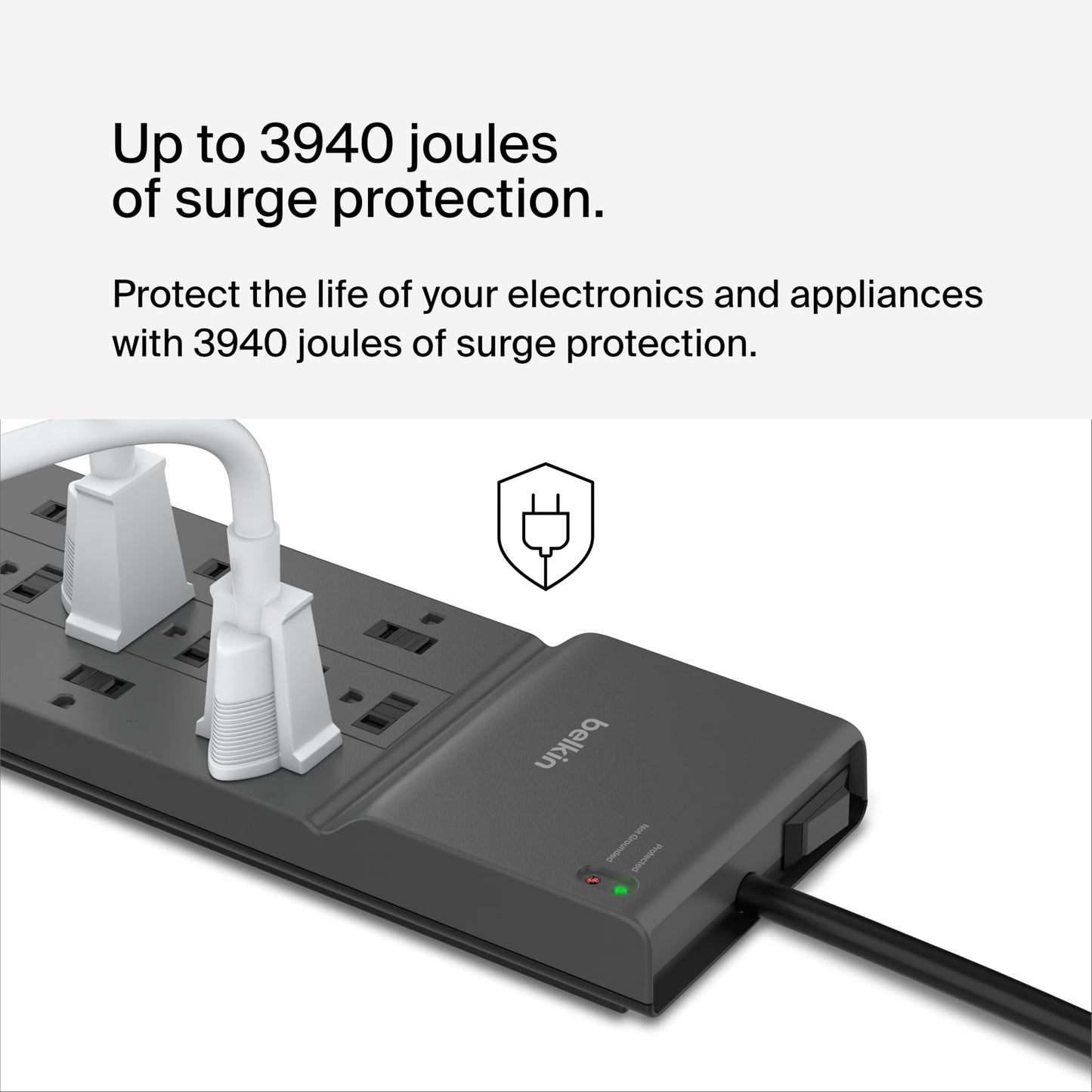 Belkin Power Strip Surge Protector with 8 Outlets, 6 ft Long Flat Plug Heavy Duty Extension Cord + Overload Protection for Home, Office, Travel