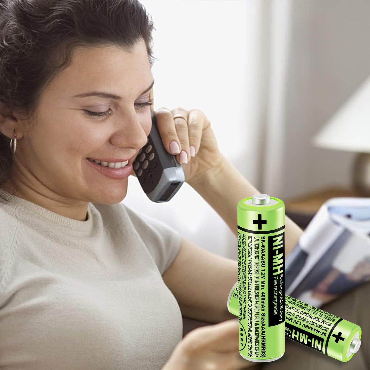 pingju NI-MH AAA Rechargeable Battery 1.2V 400mah 4-Pack AAA Batteries for Panasonic Cordless Phones, Remote Controls, Electronics