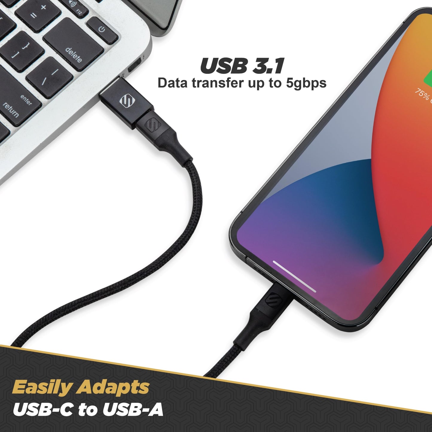 Scosche ACA-2PKSP Strikeline USB Type-C to USB Type-A Adapter 2 Pack - Black