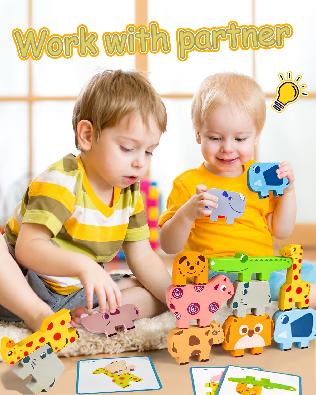 Maaacute Montessori Toys – 10pc Wooden Animal Blocks Sorting & Stacking Puzzles for Toddlers Ages 1-4, Educational Birthday Gift