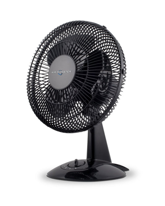 Air Monster Desk Fan - 12 Inch | Quiet Desk Fan with 90 Degree Oscillation, Plastic Grill, 3 Speed Settings, Adjustable Tilt - ETL Listed, Black