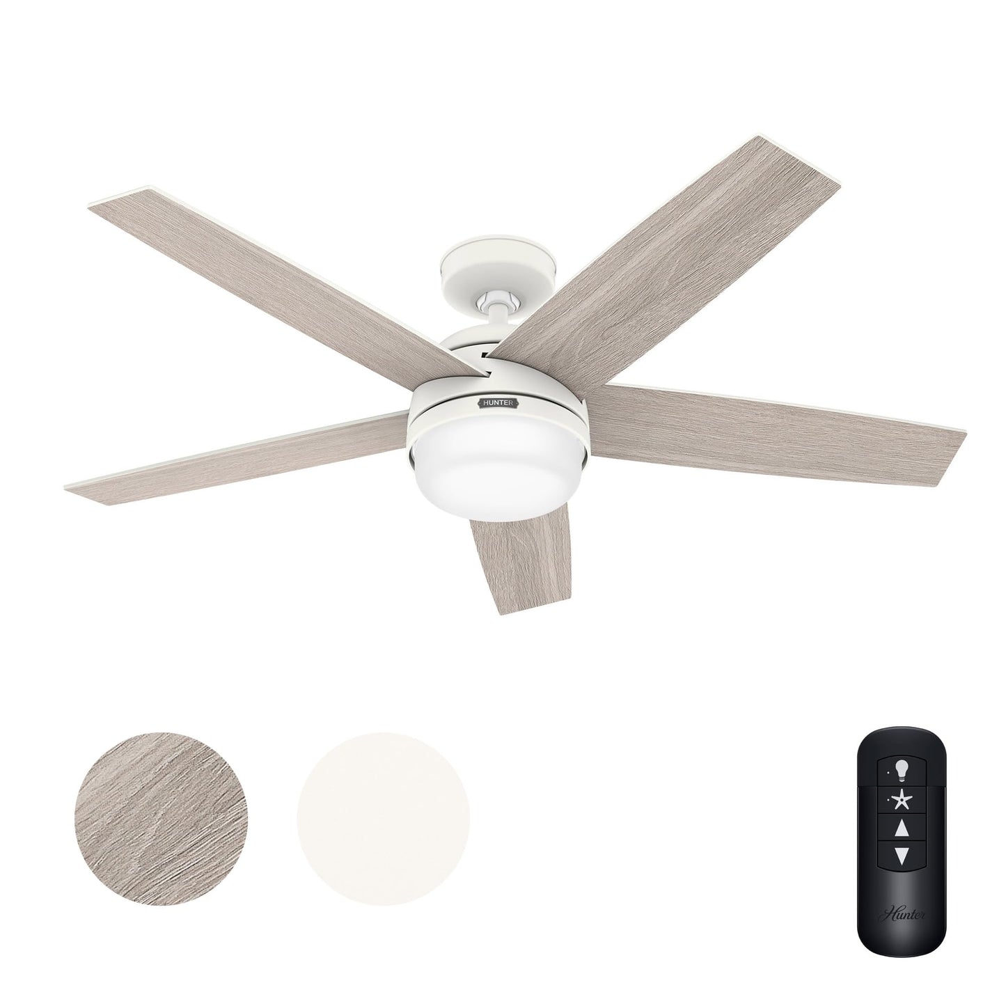 Hunter Fan 52 inch Ceiling Fan with Lights and Remote, Outdoor or Indoor White Ceiling Fan for Porch, Living Room, Office, Kitchen, Basement (Renewed)