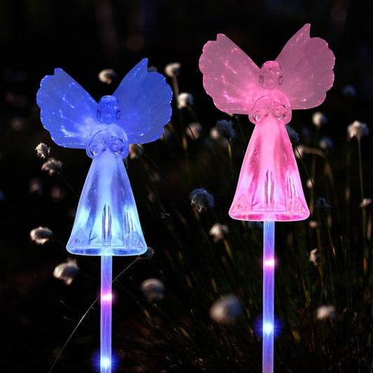 GAOJIETXD1 2 Pack Solar Angel Lights Outdoor, Solar Powered Color Changing Garden Stake Lights, Waterproof Memorial Decorative Lights for Cemetery