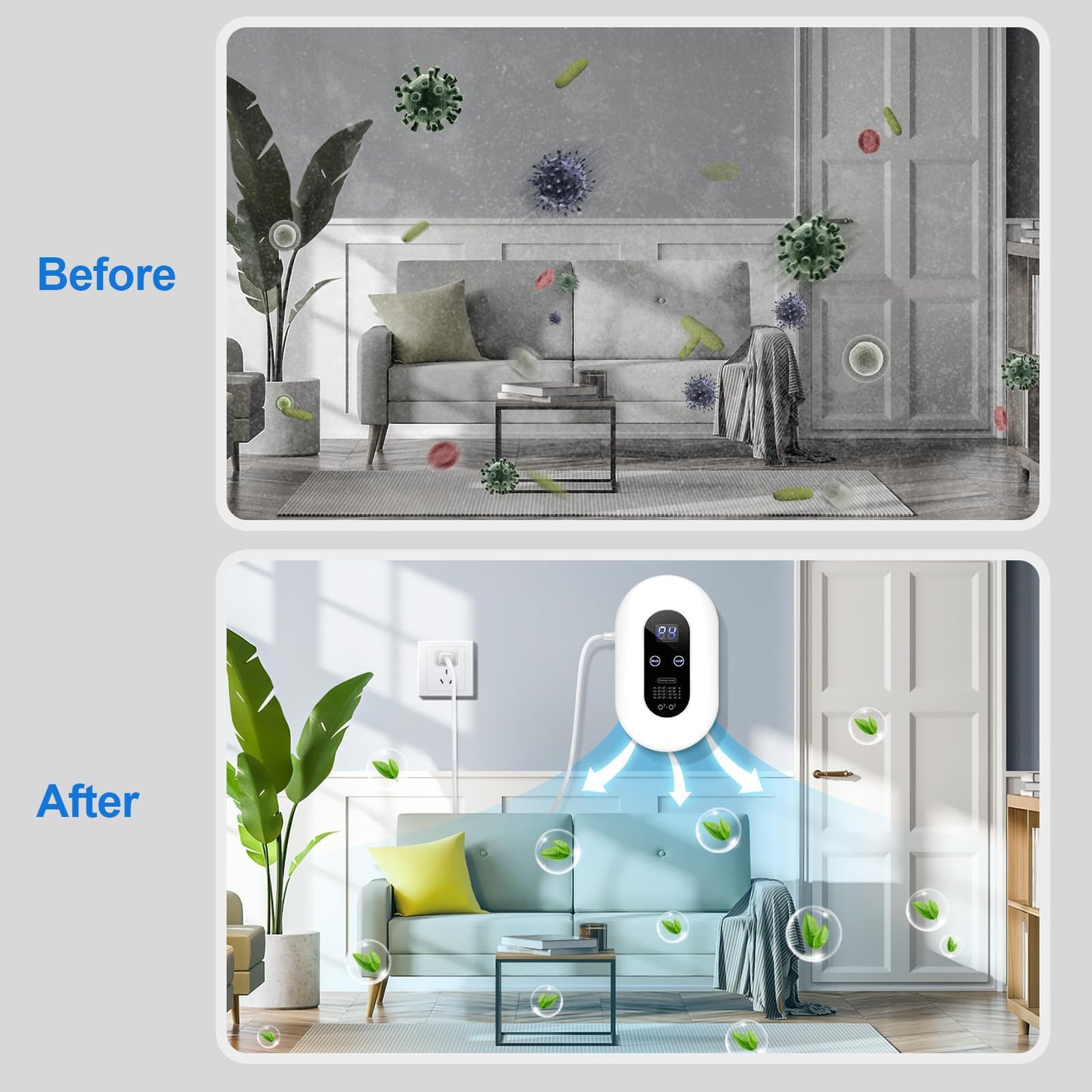Ozone Odor Eliminator for Strong Odor 99% Cat Litter Deodorizer Dog Poof Odor Removal Air Ionizers Home Plug-in Air Purifier for Bedroom, Toilet