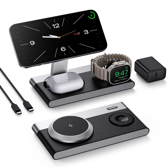 3 in 1 Magnetic Wireless Charging Station for Apple Devices,Foldable Wireless Charger Stand for Magsafe iPhone 17 Air 16/15/14/13/12,Apple