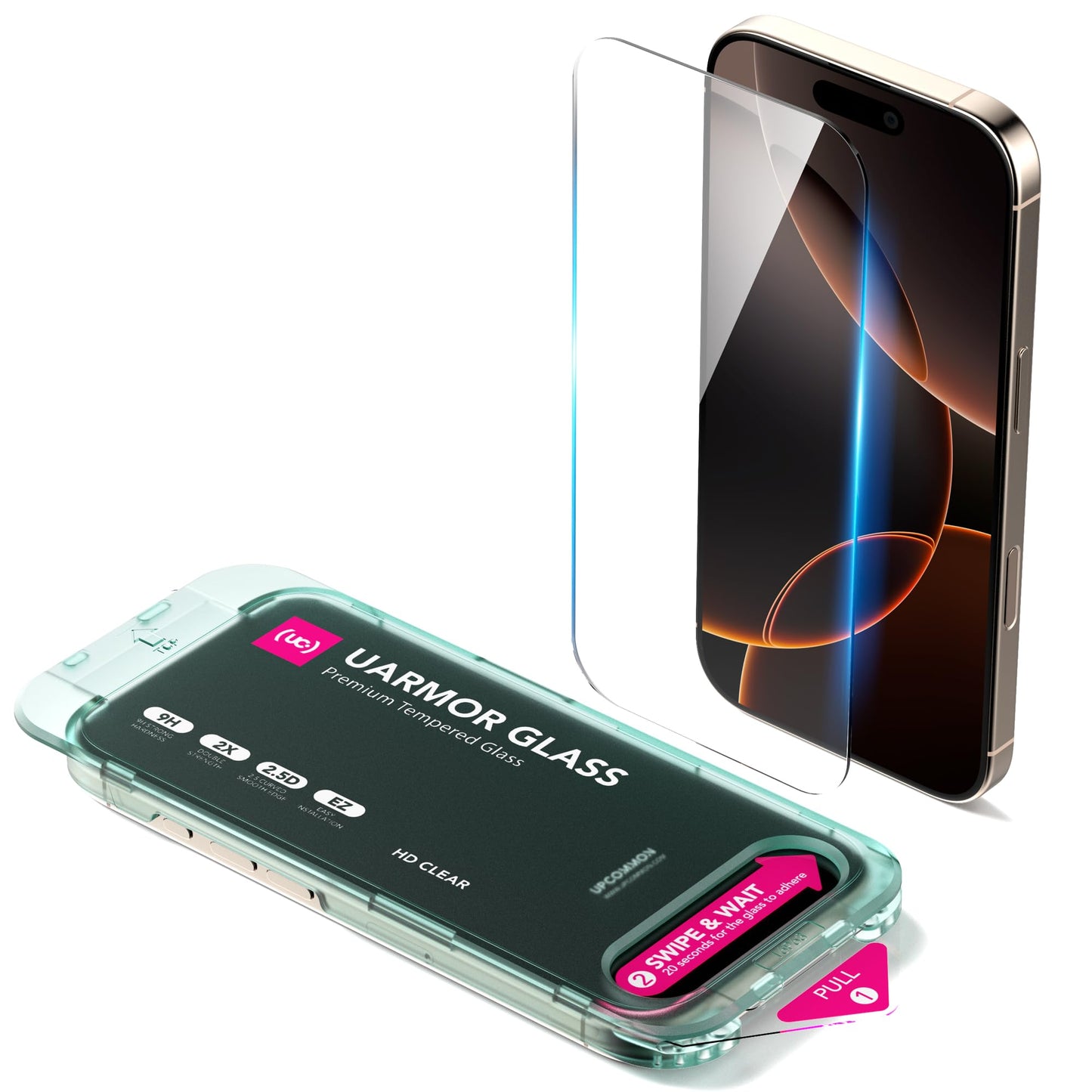 Upcommon UARMOR Clear Screen Protector for iPhone 16 Pro [6.3 Inch] Double Strength 9H Tempered Glass with Easy Installation Kit, Anti-Scratch, Case