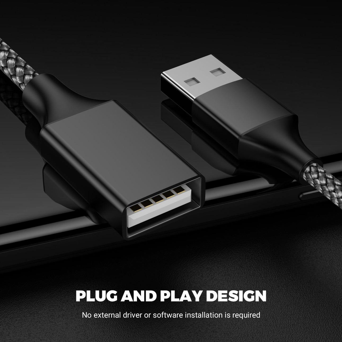 POHFP USB Y Splitter 1 in 3 Out (1Ft/30cm), USB Male to 3 Female Cable for PC/Laptop/MacBook/Keyboard/PS4/PS5/Flash Drive/LED Etc.(Black)