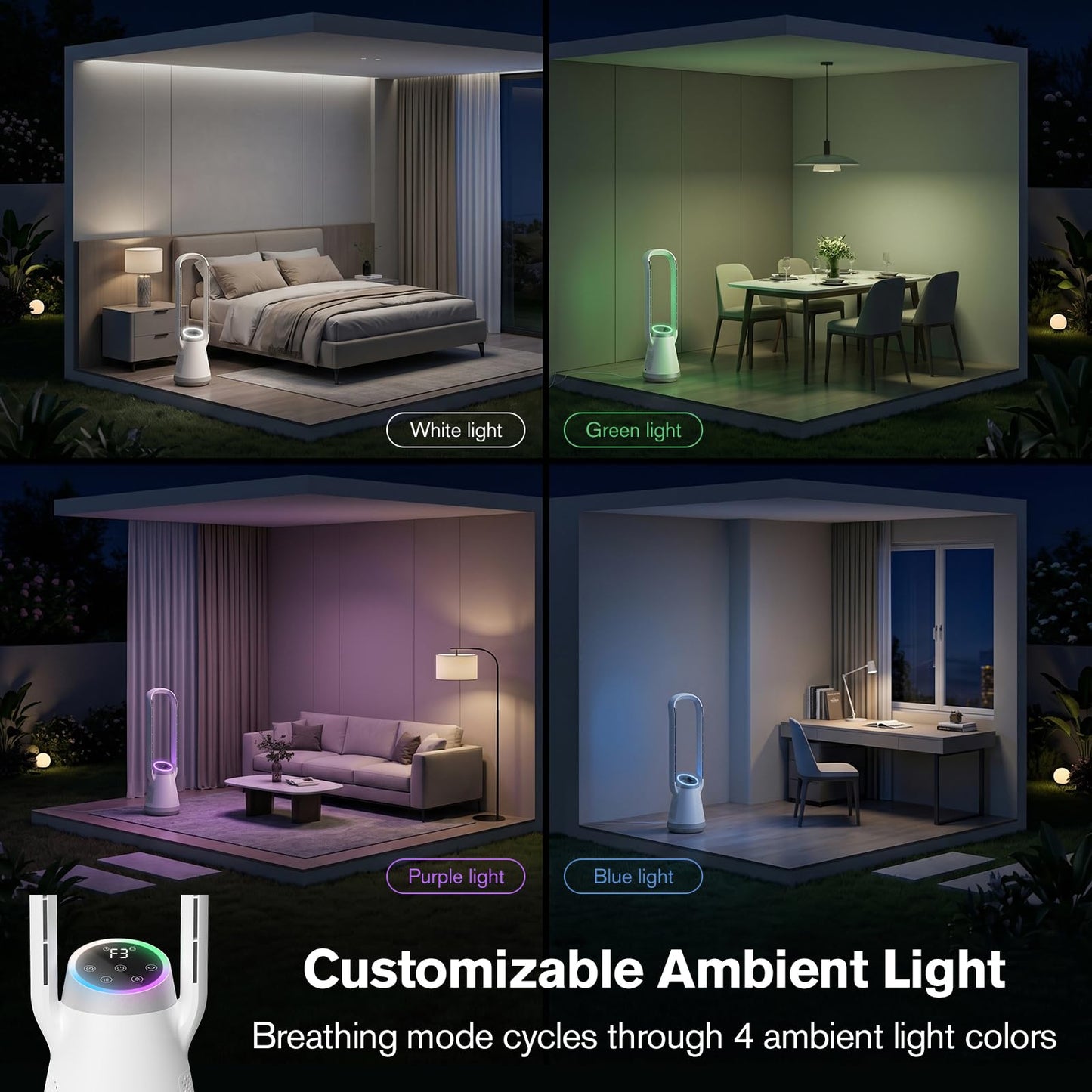 34.2" Bladeless Tower Fan for Bedroom, 70° Oscillating, Quiet DC Motor