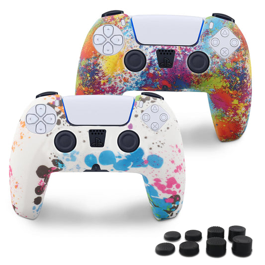 Miruchertter PS5 Silicone Controller Skin 2 Pack Anti-Slip Silicone Protector Sleeve Cover Case for PlayStation 5 with 8 Thumb Grip Caps PS5
