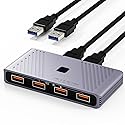 USB 3.0 Switch, 2 Computers Sharing 4 USB Devices, One-Button Switcher for Keyboard Mouse Printer Scanner, USB Peripheral Sharing Hub for PC Laptop